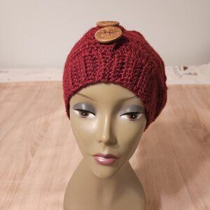 Hand-Made - Knitted Winter Beanie Three Button Knit Hat - One-Size - Red Warm!